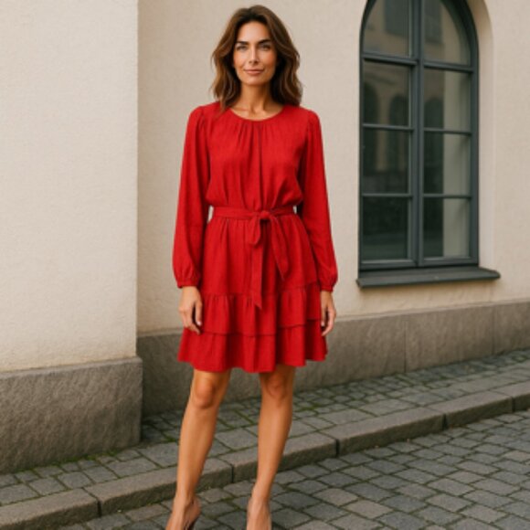 Simply Vera Vera Wang Women’s Red Metallic Tiered Ruffle Sleeve Dress XXL - Picture 1 of 9